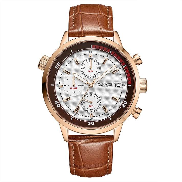 GAMAGES OF LONDON Avenger Mechanical Quartz Movement 3ATM Water Resistant Frost-White Oil-Pressed Dial Mens Watch with Brown Leather Strap 8352922 1