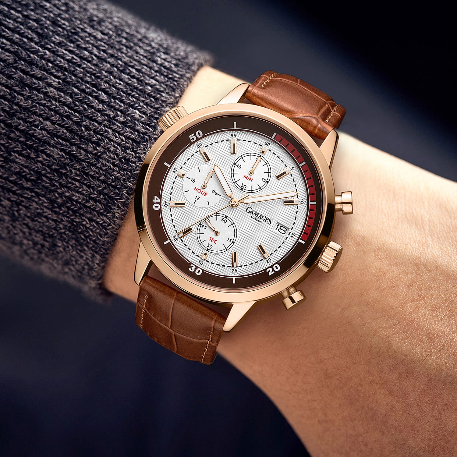 GAMAGES OF LONDON Avenger Mechanical Quartz Movement 3ATM Water Resistant Frost-White Oil-Pressed Dial Mens Watch with Brown Leather Strap 8352922 4