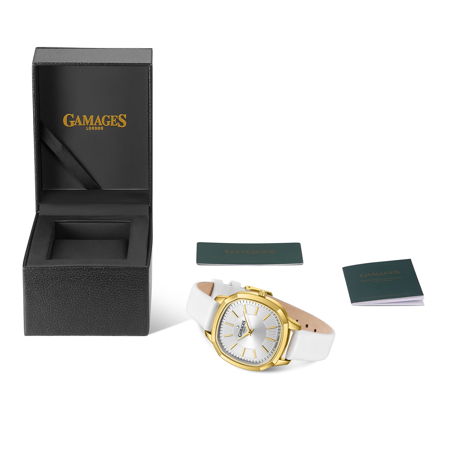 GAMAGES OF LONDON Enchanted Quartz Movement 3ATM Water Resistant Ladies Watch in Gold with White Leather Strap V32517688 4