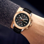 GAMAGES OF LONDON Limited Edition Mechanical Quartz Movement 5ATM Water Resistant Rose Gold Dial Mens Watch with Black Leather Strap_8352941_1