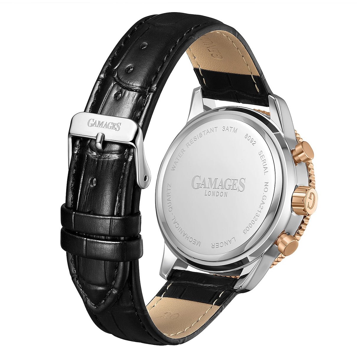 GAMAGES OF LONDON Limited Edition Mechanical Quartz Movement 5ATM Water Resistant Rose Gold Dial Mens Watch with Black Leather Strap 8352941 3