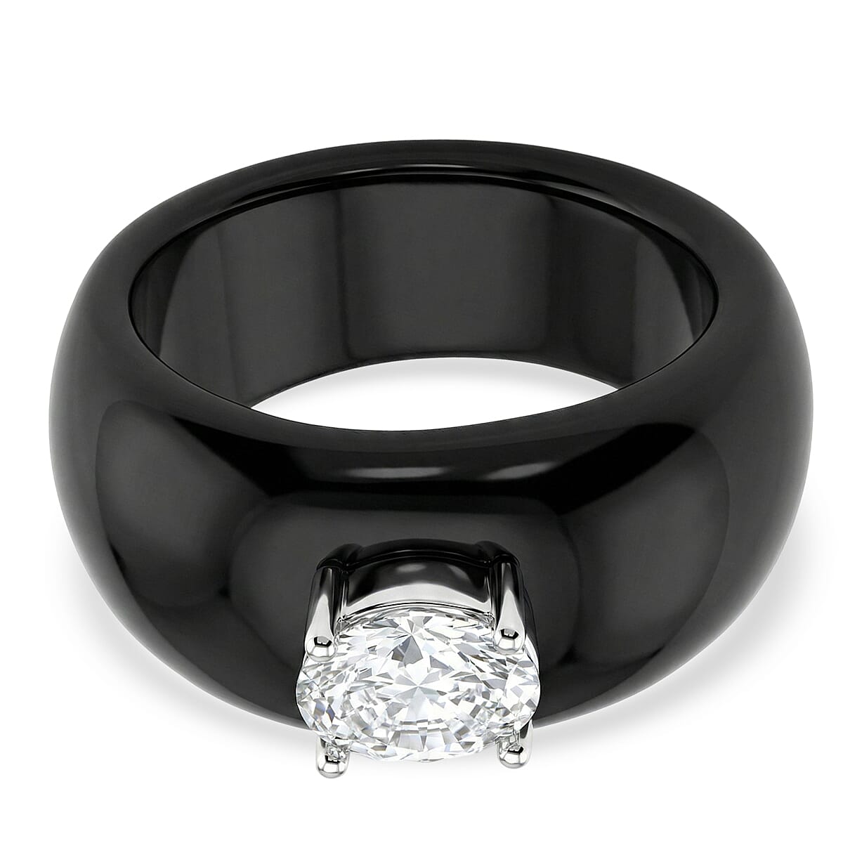 D'Joy Moissanite, Black Jade Band Ring in Rhodium Overlay Sterling Silver 31.45 Ct. 8353527 0