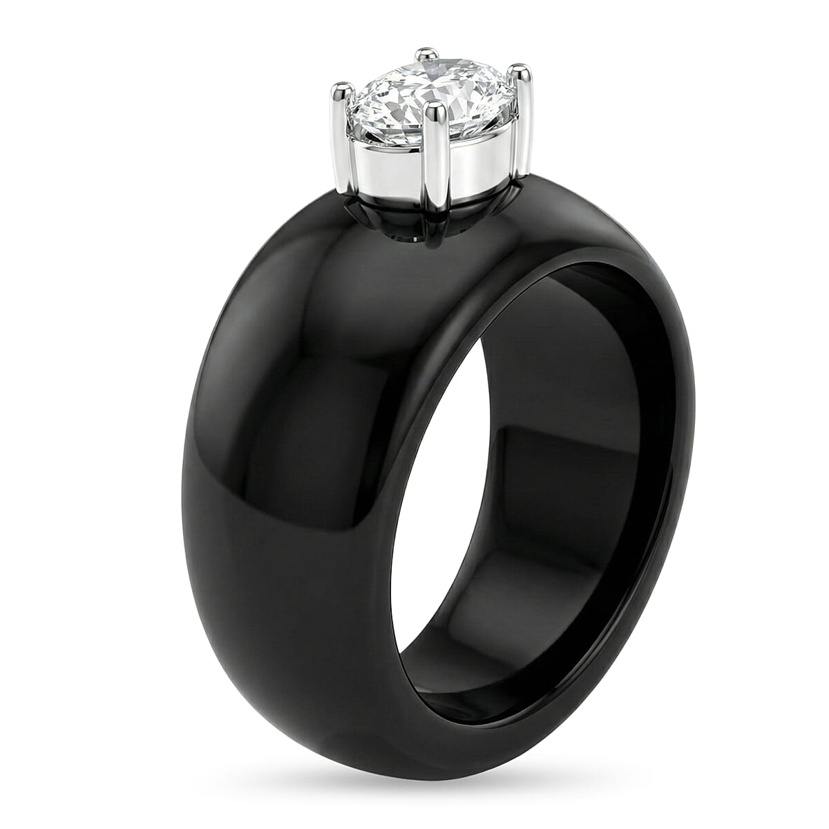 D'Joy Moissanite, Black Jade Band Ring in Rhodium Overlay Sterling Silver 31.45 Ct. 8353527 4