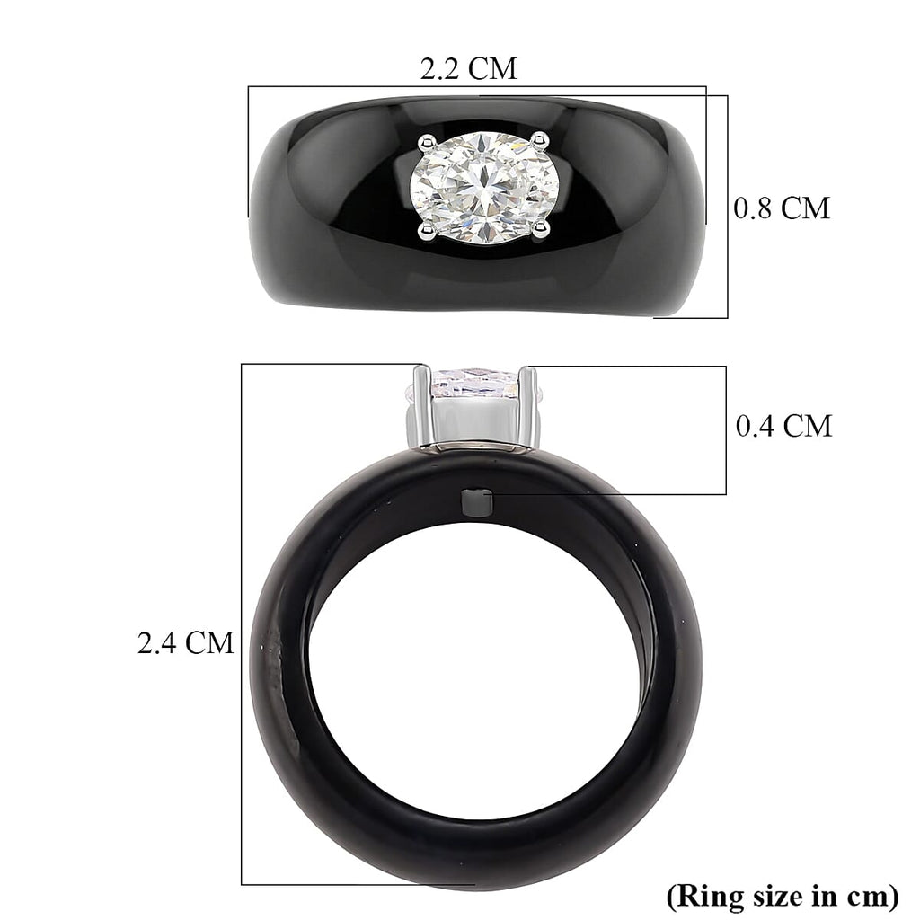 D'Joy Moissanite & Boots Black Jade Ring Band Ring in Rhodium Overlay Sterling Silver 31.45 Ct._8353527_4