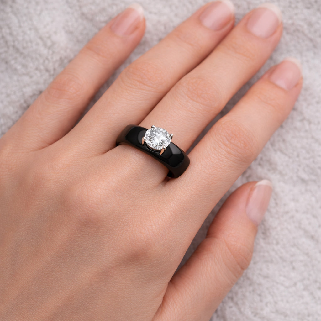 D'Joy Moissanite, Black Jade Band Ring in Rhodium Overlay Sterling Silver 31.45 Ct. 8353530 3