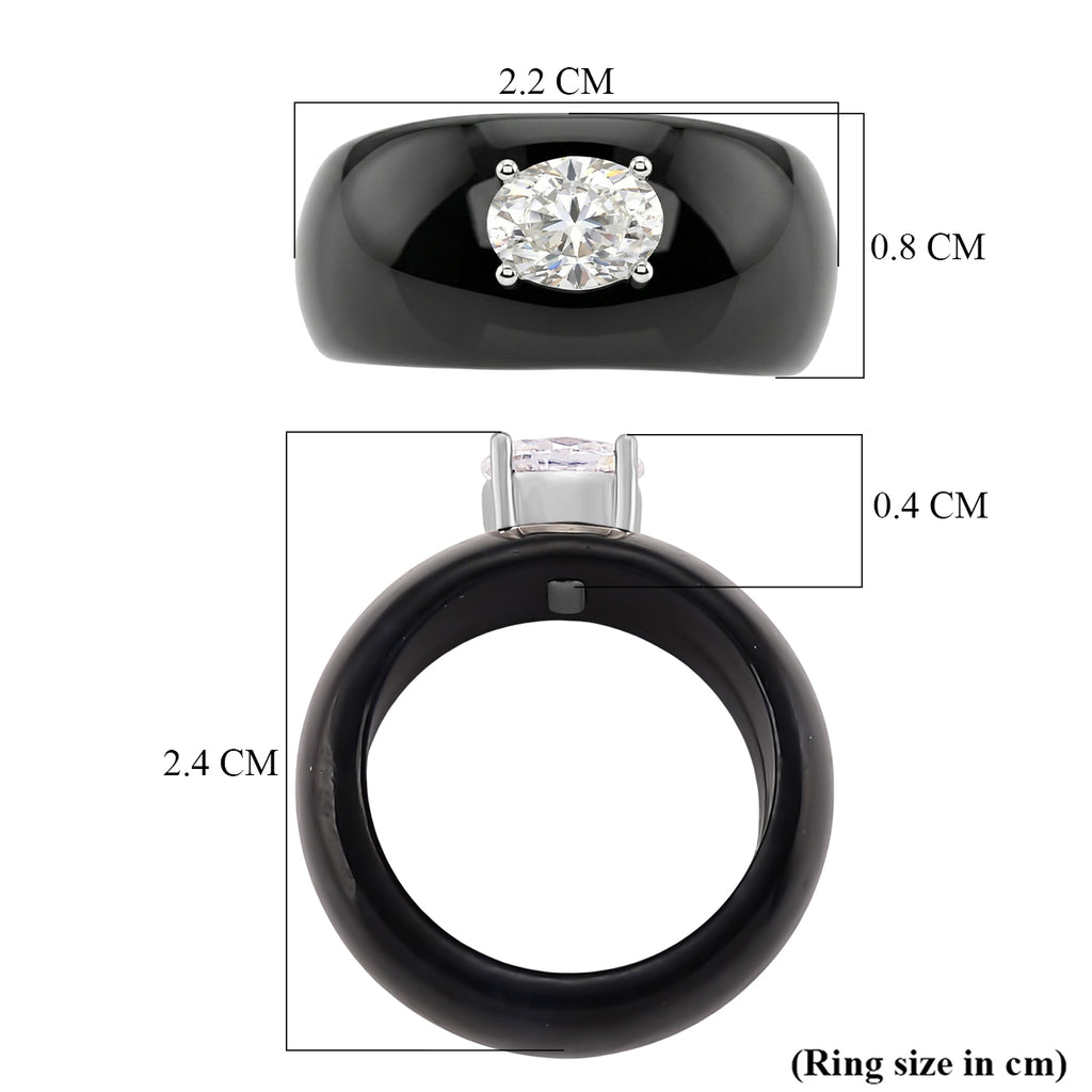 D'Joy Moissanite & Boots Black Jade Ring Band Ring in Rhodium Overlay Sterling Silver 31.45 Ct._8353530_5