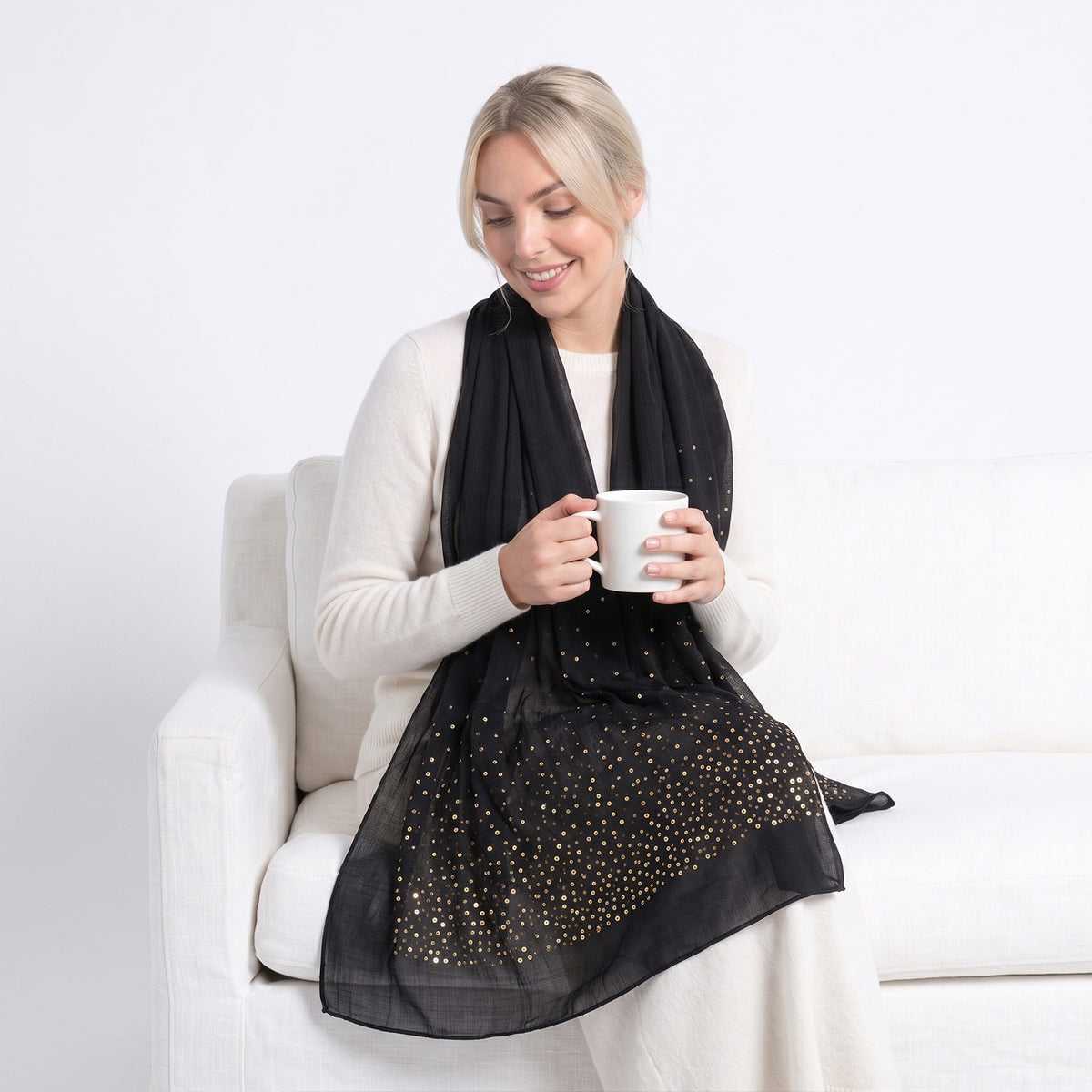 Limited Collection Sparkling Sequin Scarf (One Size, 180 x 70cm) - Black V32653274 3