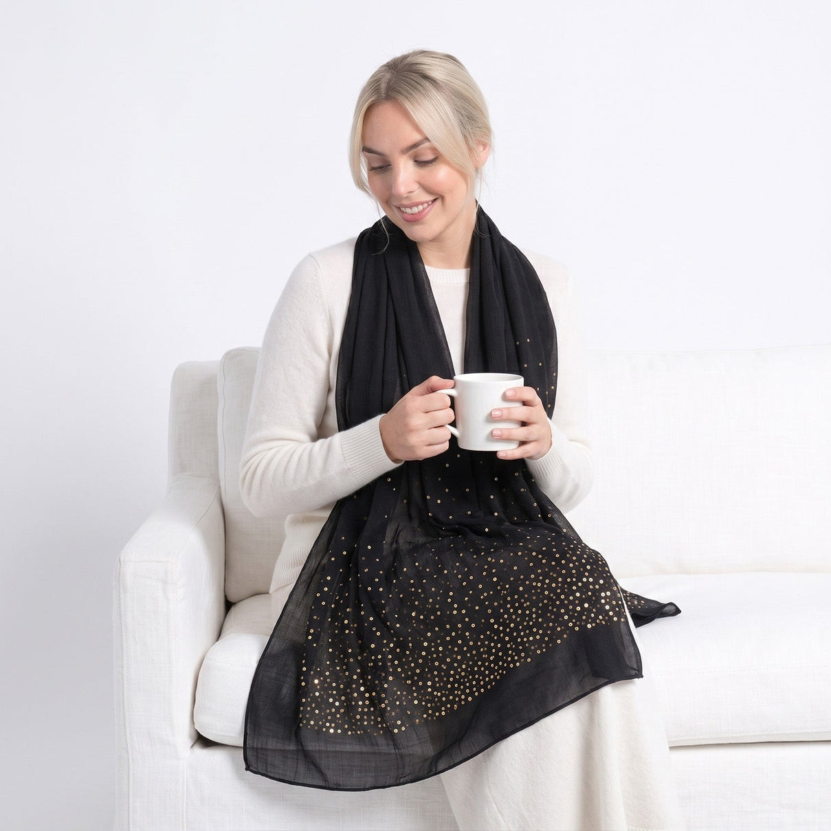Limited Collection Sparkling Sequin Scarf (One Size, 180 x 70cm) - Black V32348364 3