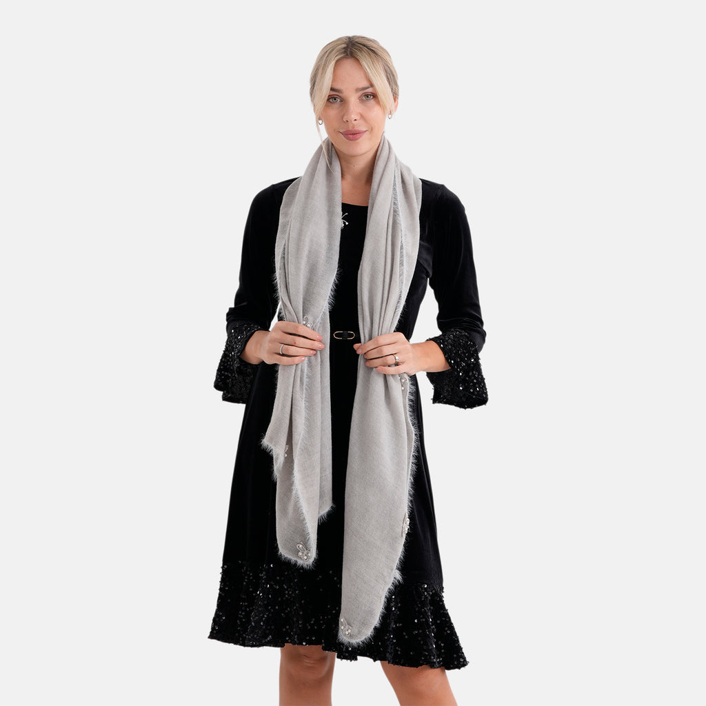 Limited Collection Embelished Season Shawl Shawl (180 x 70 Cm) - Grey_8354220_2