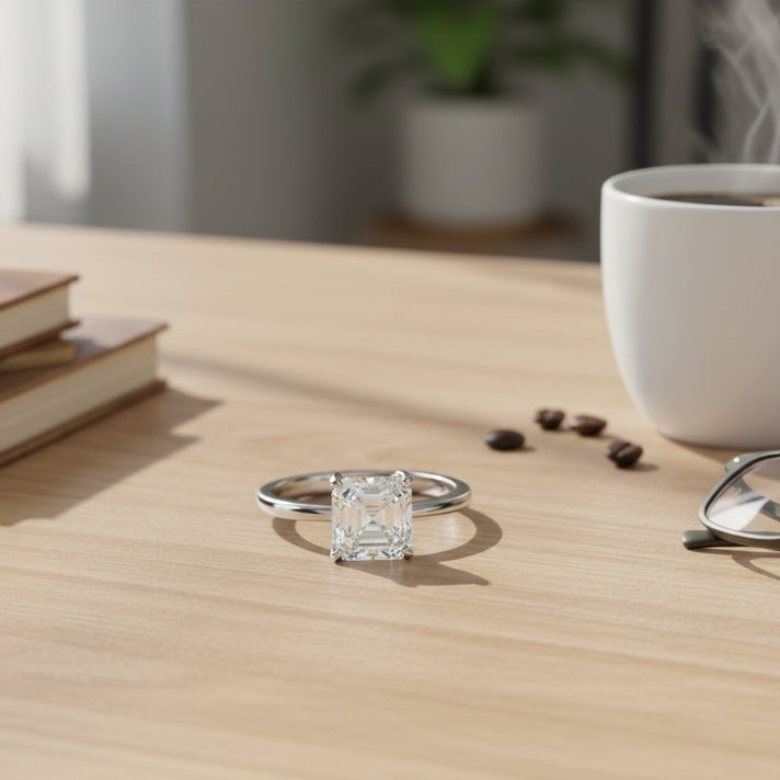 D'Joy 2 Ct. Asscher Cut Moissanite Solitaire Ring in Rhodium Overlay Sterling Silver (VS-EF) 8354474 2