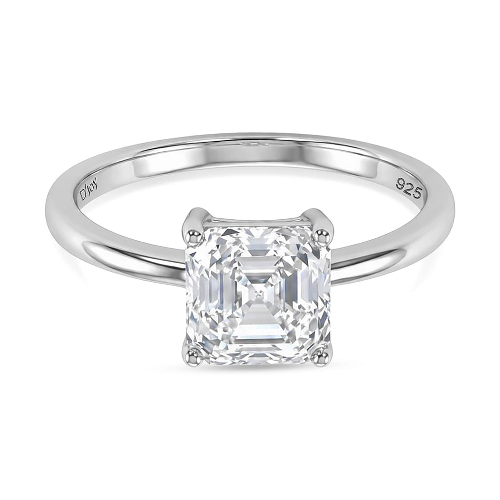 D'Joy - Royal Asscher Cut VS/EF Moissanite Solitaire Ring in Rhodium Overlay Sterling Silver 2.00 Ct._8354475