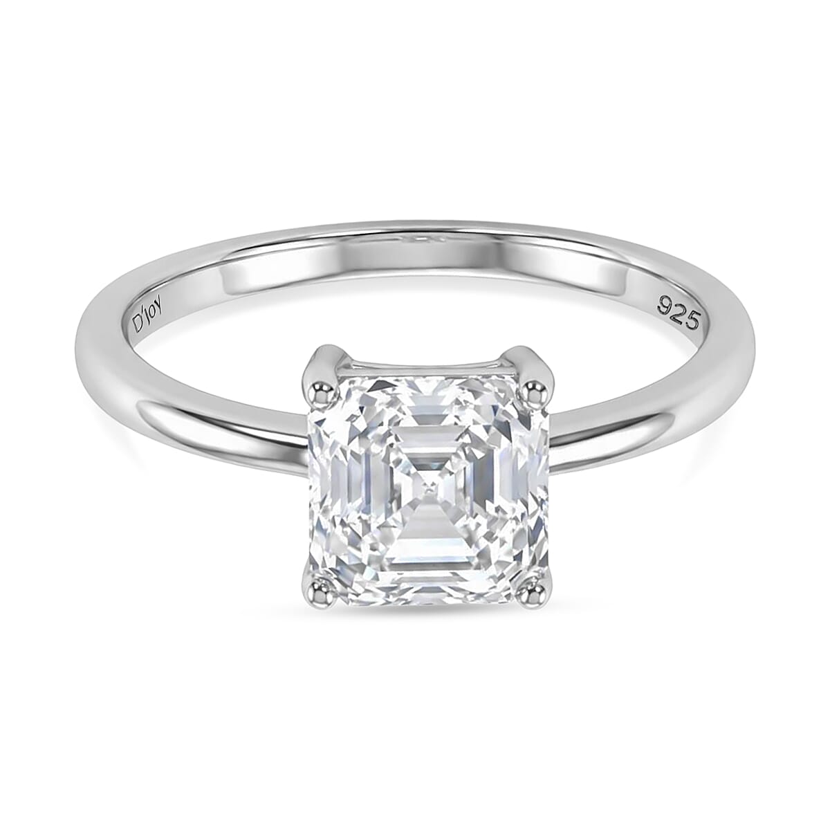 D'Joy 2 Ct. Asscher Cut Moissanite Solitaire Ring in Rhodium Overlay Sterling Silver (VS-EF) V32528390 0