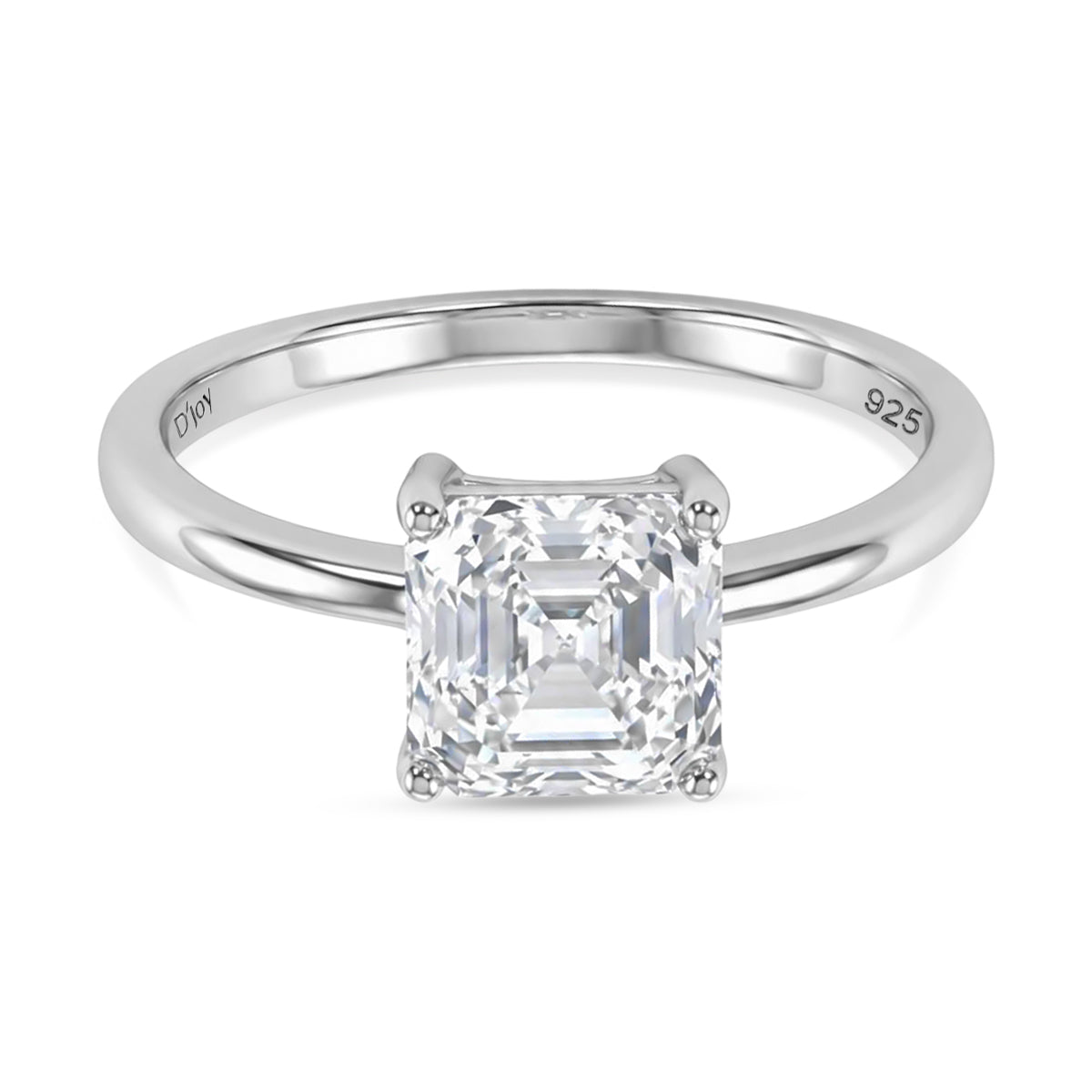 D'Joy 2 Ct. Asscher Cut Moissanite Solitaire Ring in Rhodium Overlay Sterling Silver (VS-EF) V32528485 0