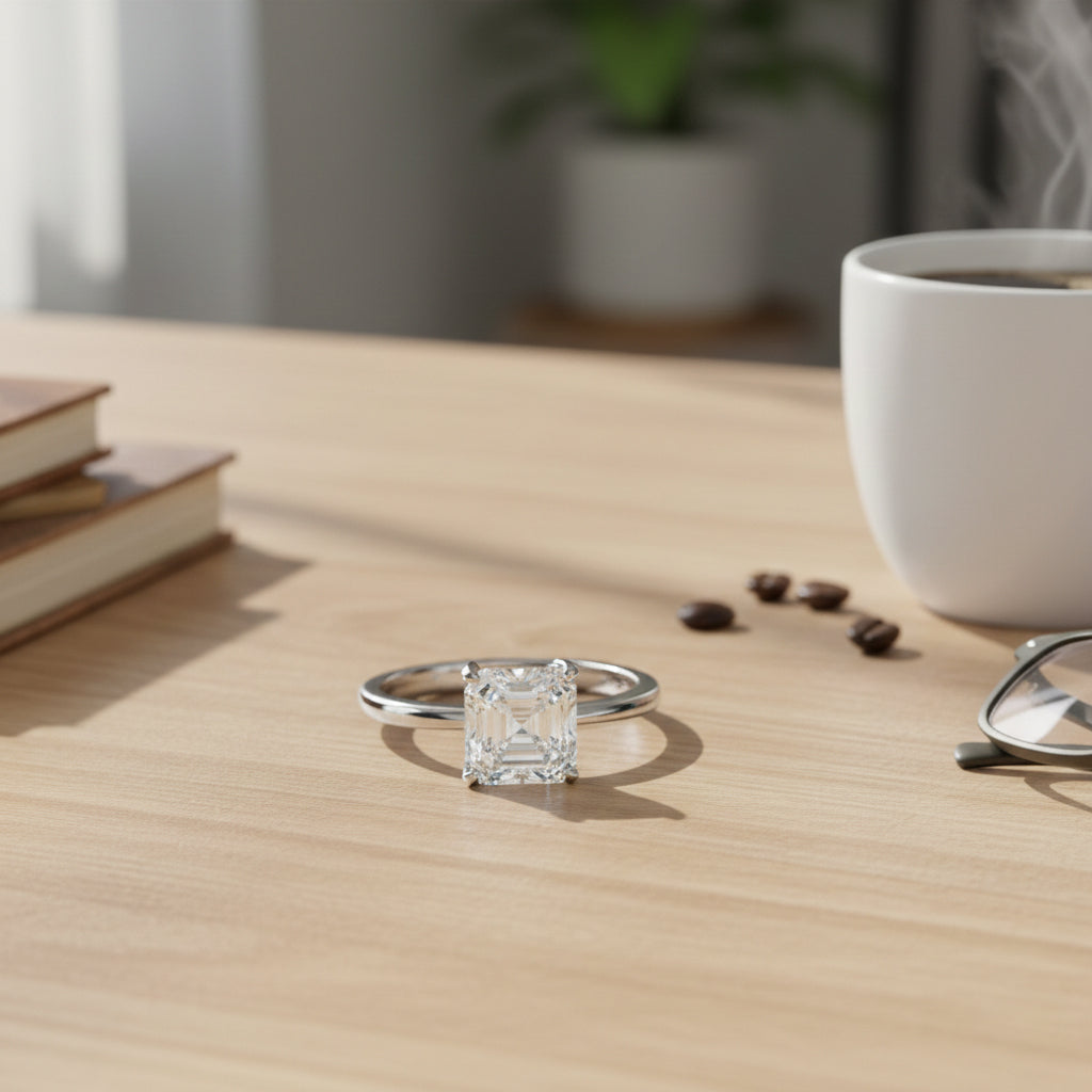 D'Joy 2 Ct. Asscher Cut Moissanite Solitaire Ring in Rhodium Overlay Sterling Silver (VS-EF) V32528485 2