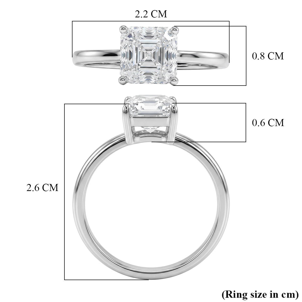 D'Joy 2 Ct. Asscher Cut Moissanite Solitaire Ring in Rhodium Overlay Sterling Silver (VS-EF) V32528485 6