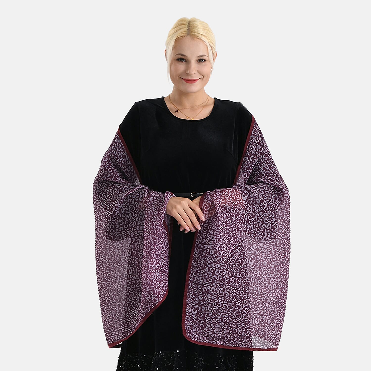 Leopard Print Evening Shawl (180 x 70 cm) - Purple V32530423 0