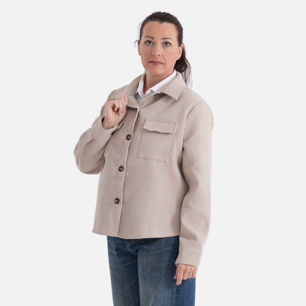 La Marey Corduroy Shacket with Checked Lining (Size 18 to 20) - Beige_8355464_5