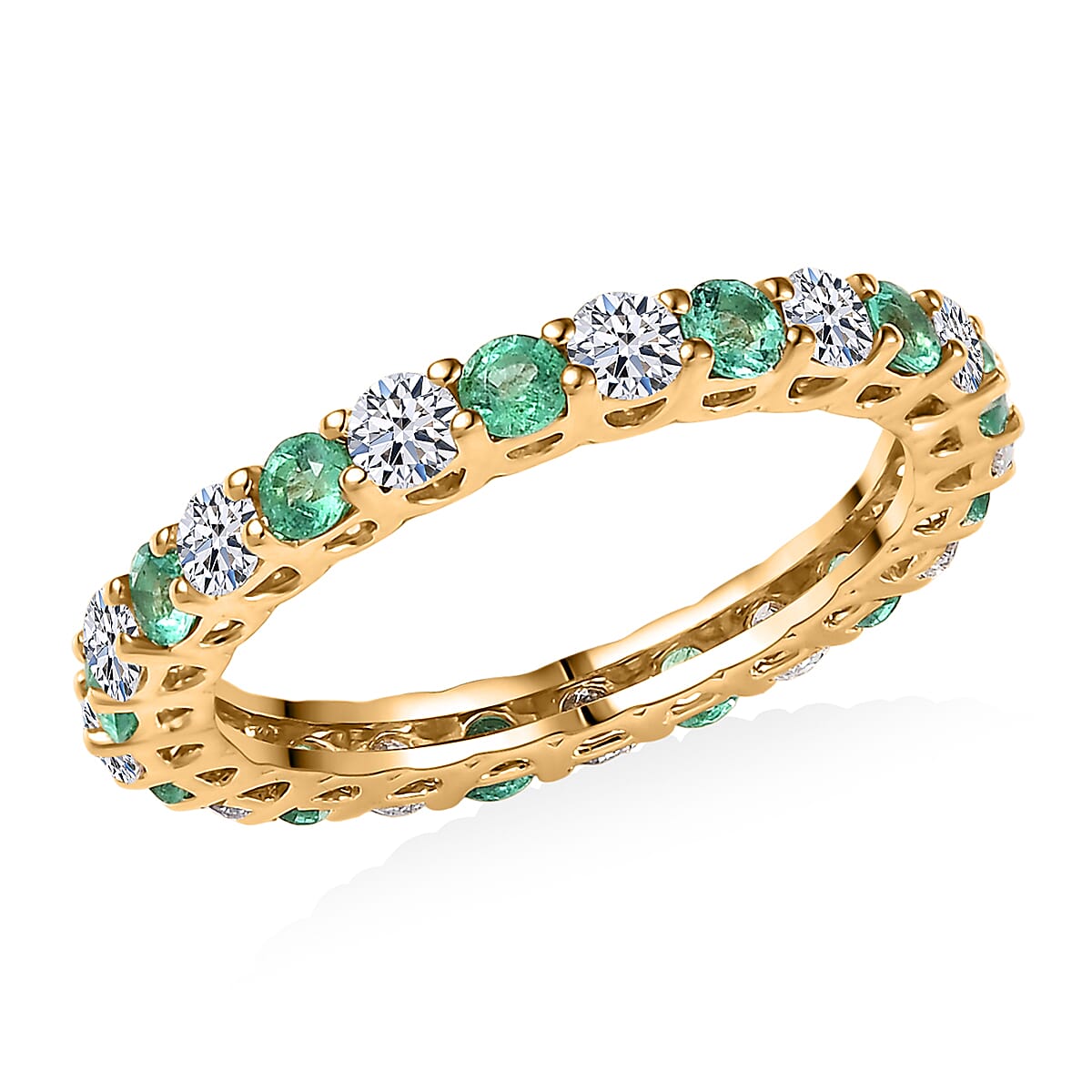 Luxuriant 10K Yellow Gold AAA Colombian Emerald, Lab Grown Diamond GH, SI Full Eternity Band Ring, Gold Wt.1.93 Gms  1.590  Ct. 8355792 0