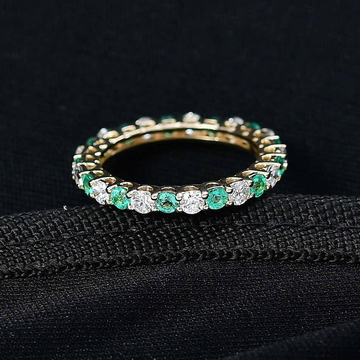 Luxuriant 10K Yellow Gold AAA Colombian Emerald, Lab Grown Diamond GH, SI Full Eternity Band Ring, Gold Wt.1.93 Gms  1.590  Ct. 8355792 1