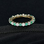 Luxuriant 10K Yellow Gold AAA Colombian Emerald, Lab Grown Diamond GH, SI Full Eternity Band Ring, Gold Wt.1.93 Gms  1.590  Ct._8355792_1