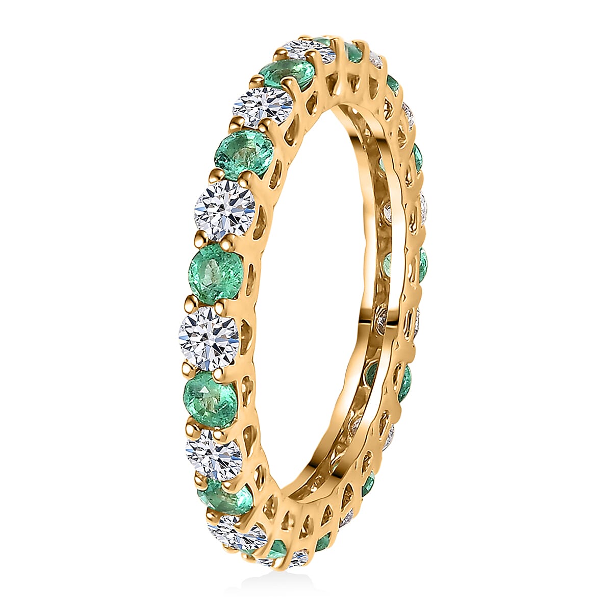 Luxuriant 10K Yellow Gold AAA Colombian Emerald, Lab Grown Diamond GH, SI Full Eternity Band Ring, Gold Wt.1.93 Gms  1.590  Ct. 8355792 3