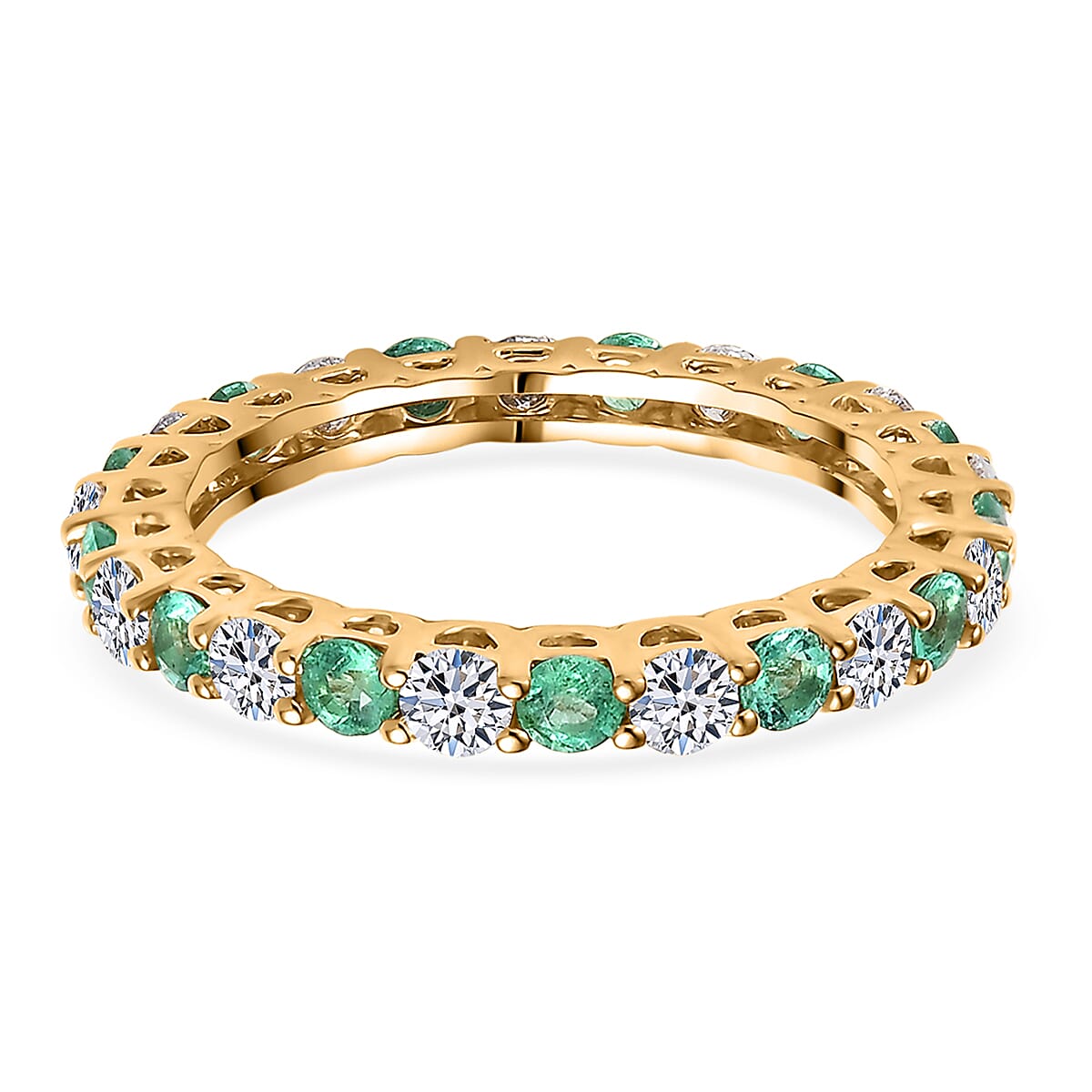 Luxuriant 10K Yellow Gold AAA Colombian Emerald, Lab Grown Diamond GH, SI Full Eternity Band Ring, Gold Wt.1.93 Gms  1.590  Ct. 8355792 4