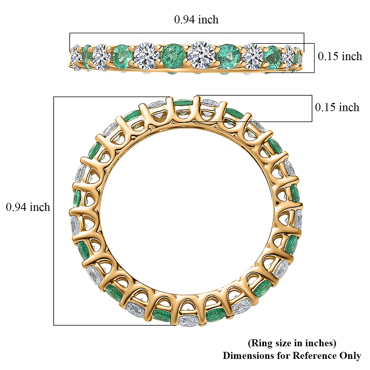Luxuriant 10K Yellow Gold AAA Colombian Emerald, Lab Grown Diamond GH, SI Full Eternity Band Ring, Gold Wt.1.93 Gms  1.590  Ct. 8355792 5