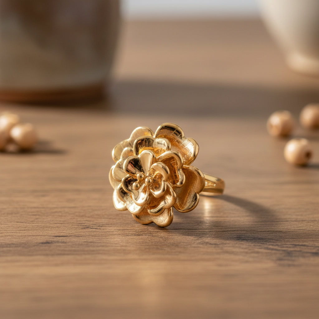 Designer Inspired -24K Yellow Gold (99.99% Purity) Flower Ring_8355890_1