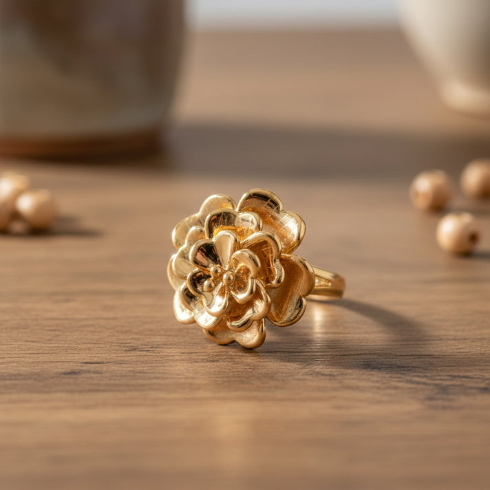 Designer Inspired -24K Yellow Gold ( 99.99 % Purity) Flower Ring 8355890 2