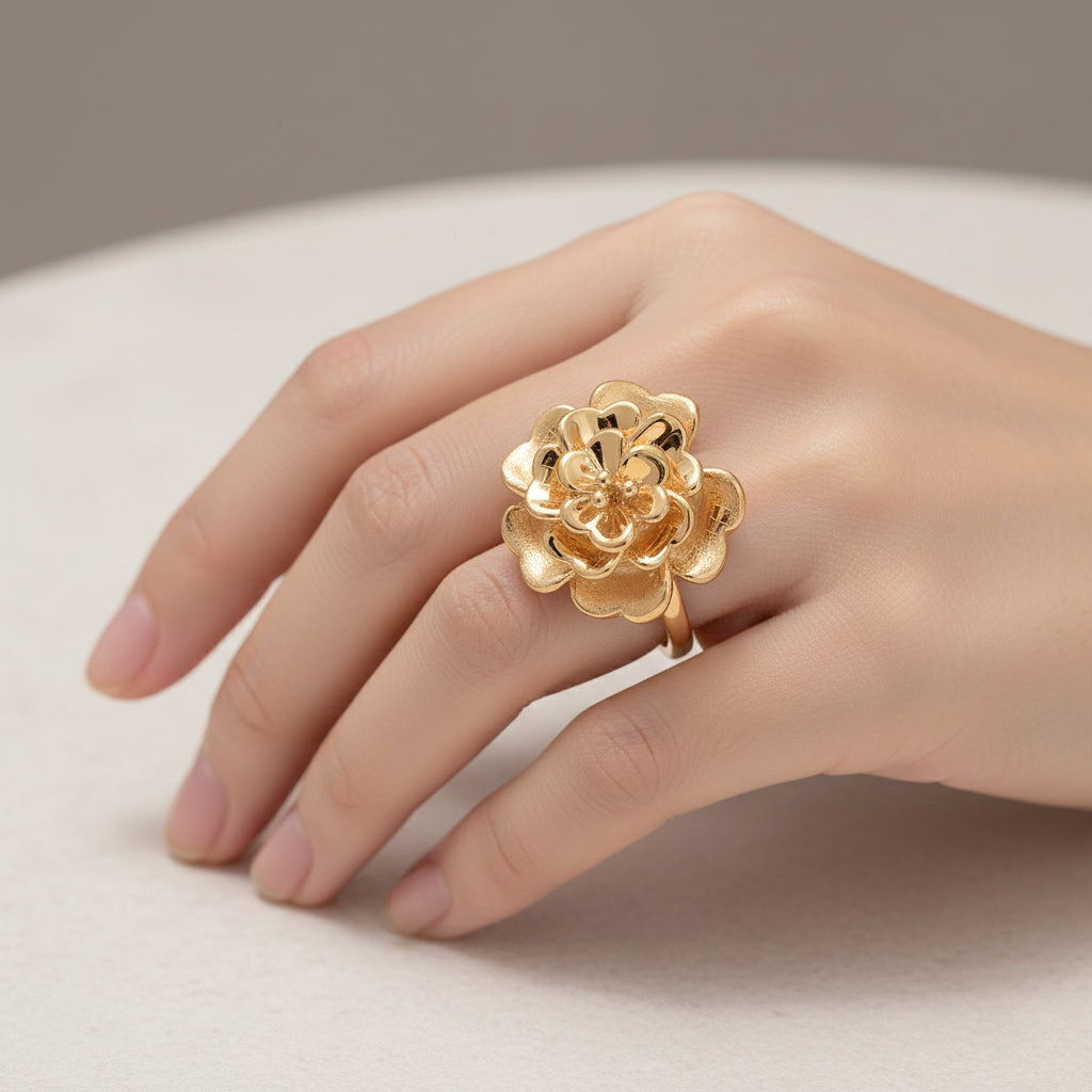 Designer Inspired -24K Yellow Gold (99.99% Purity) Flower Ring_8355890_2