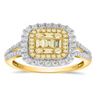 NY CloseOut Deal - 14K Yellow Gold Natural Yellow Diamond (I1/GH 0.75 Cts) & Natural Diamond Cluster Ring, Total Wt 1.00 Ct, Gold Wt. 4.01 Gms._8356198