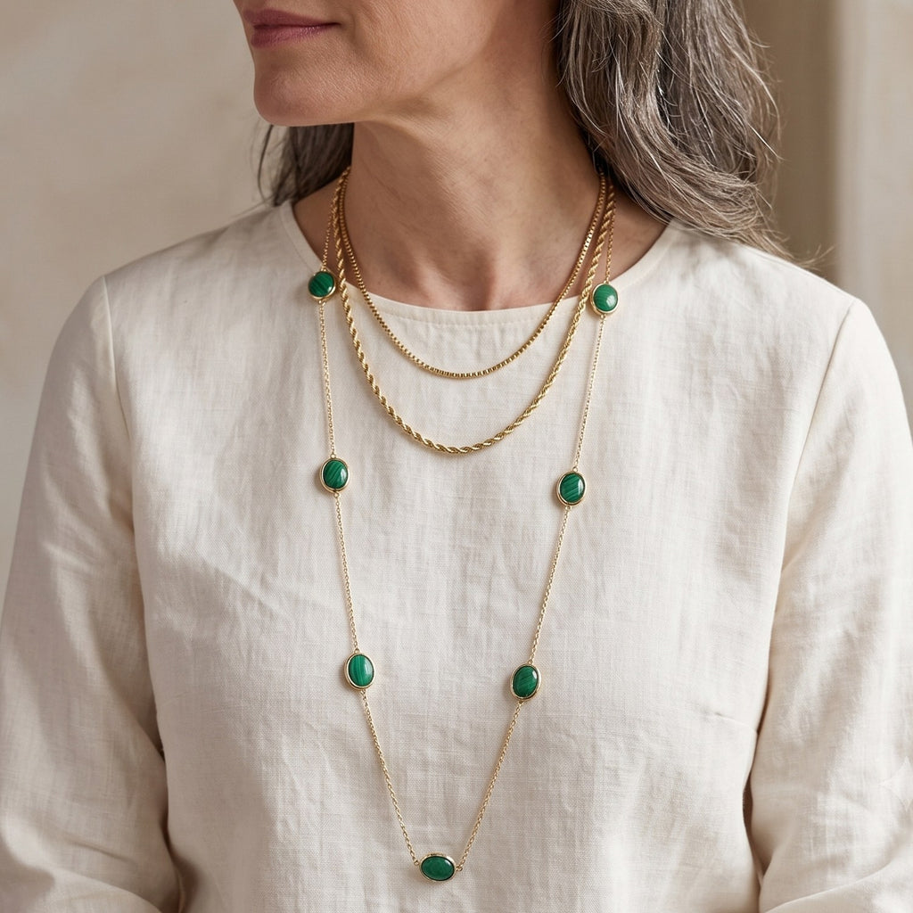 D'Joy - Green Onyx Necklace (Size - 30) in Yellow Gold Plated Sterling Silver 20.90 Ct._8356263_