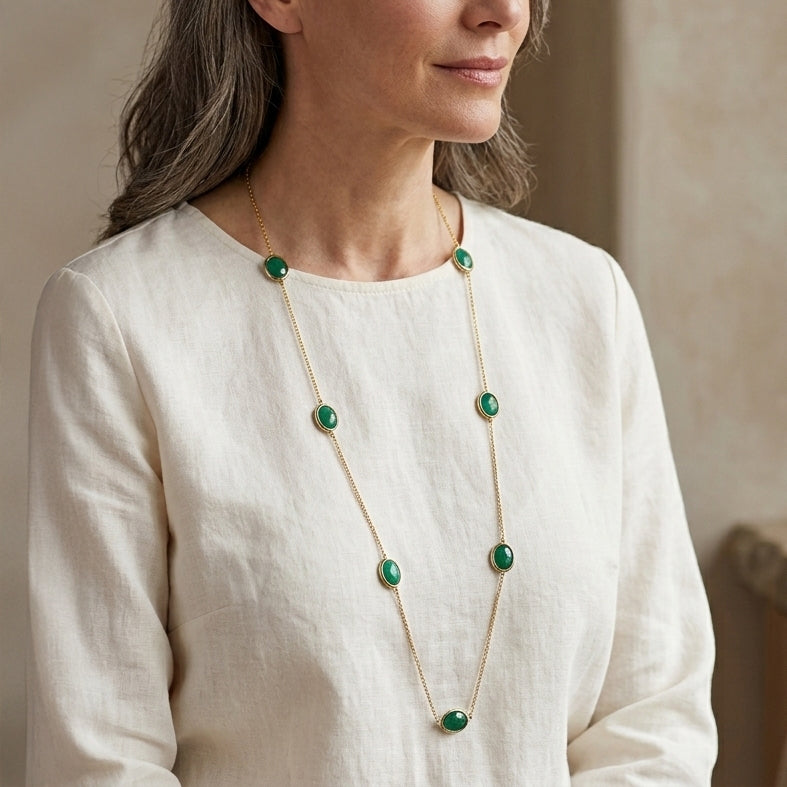 D'Joy - Green Onyx Necklace (Size - 30) in Platinum Overlay Sterling Silver 20.90 Ct. 8356263 2