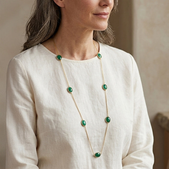 D'Joy - Green Onyx Necklace (Size - 30) in Yellow Gold Plated Sterling Silver 20.90 Ct. V32620787 2