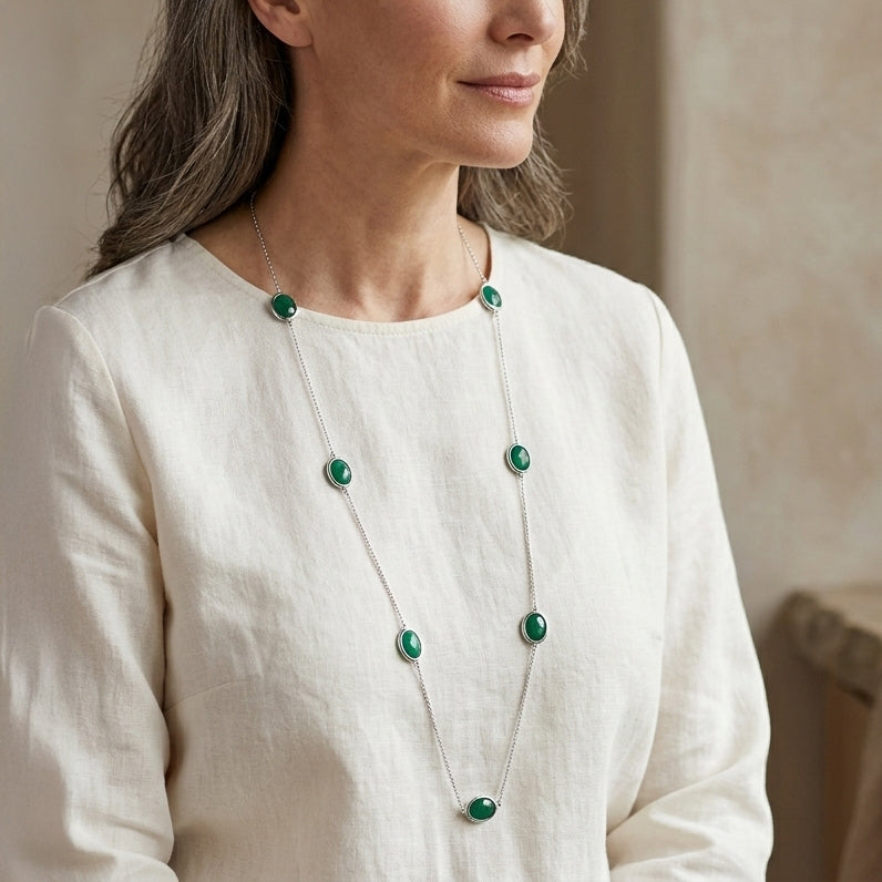 D'Joy - Green Onyx Necklace (Size - 30) in Platinum Overlay Sterling Silver 20.90 Ct._8356264_1