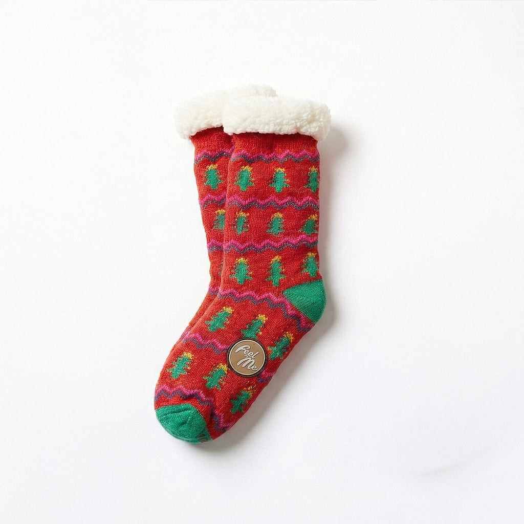Heat Machine - Sherpa Lined Anti Slip Christmas Slipper Socks (Size UK 6-11) - Tree