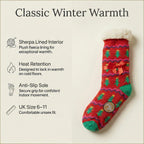 Heat Machine - Sherpa Lined Anti Slip Christmas Slipper Socks (Size UK 6-11) - Tree