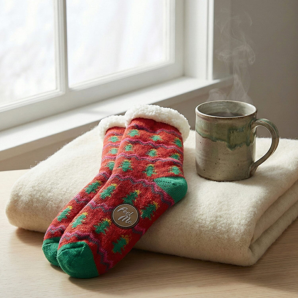 Heat Machine - Sherpa Lined Anti Slip Christmas Slipper Socks (Size UK 6-11) - Tree 8356359 3