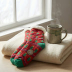 Heat Machine - Sherpa Lined Anti Slip Christmas Slipper Socks (Size UK 6-11) - Tree