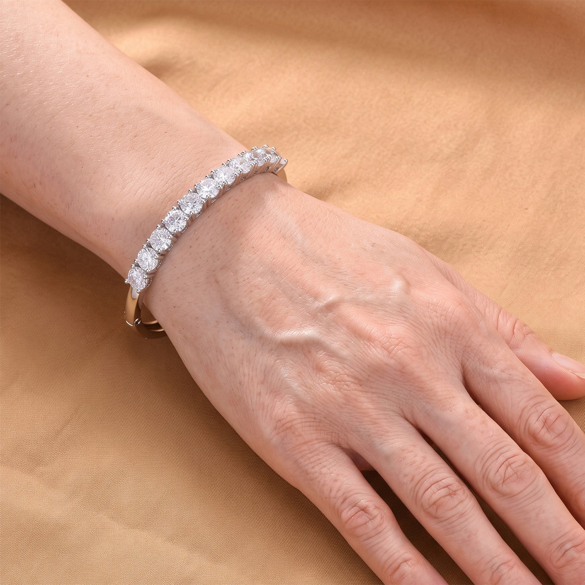 Moissanite Cuff Bangle (Size - 7) in White Plating 10.00 Ct. V32739576 2
