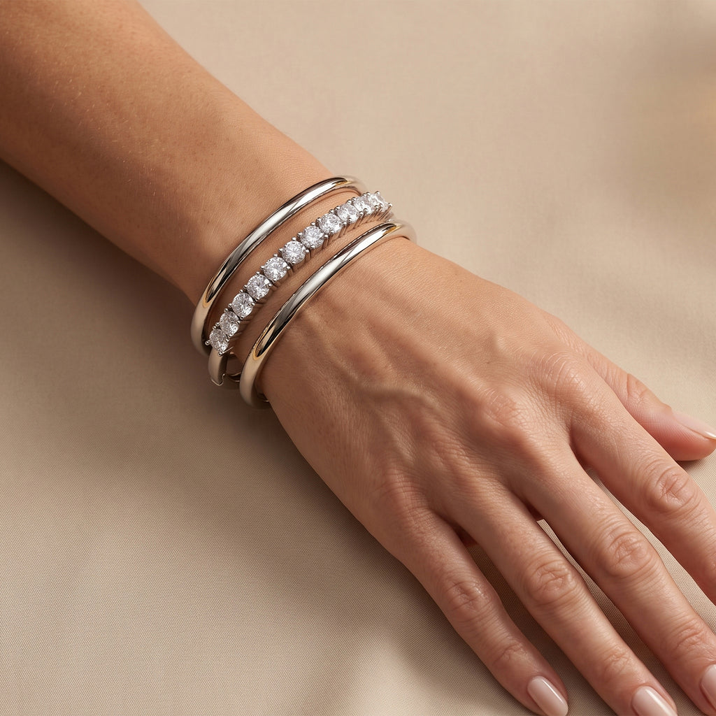Moissanite Cuff Bangle (Size - 7) in White Plating 10.00 Ct._8356593_2