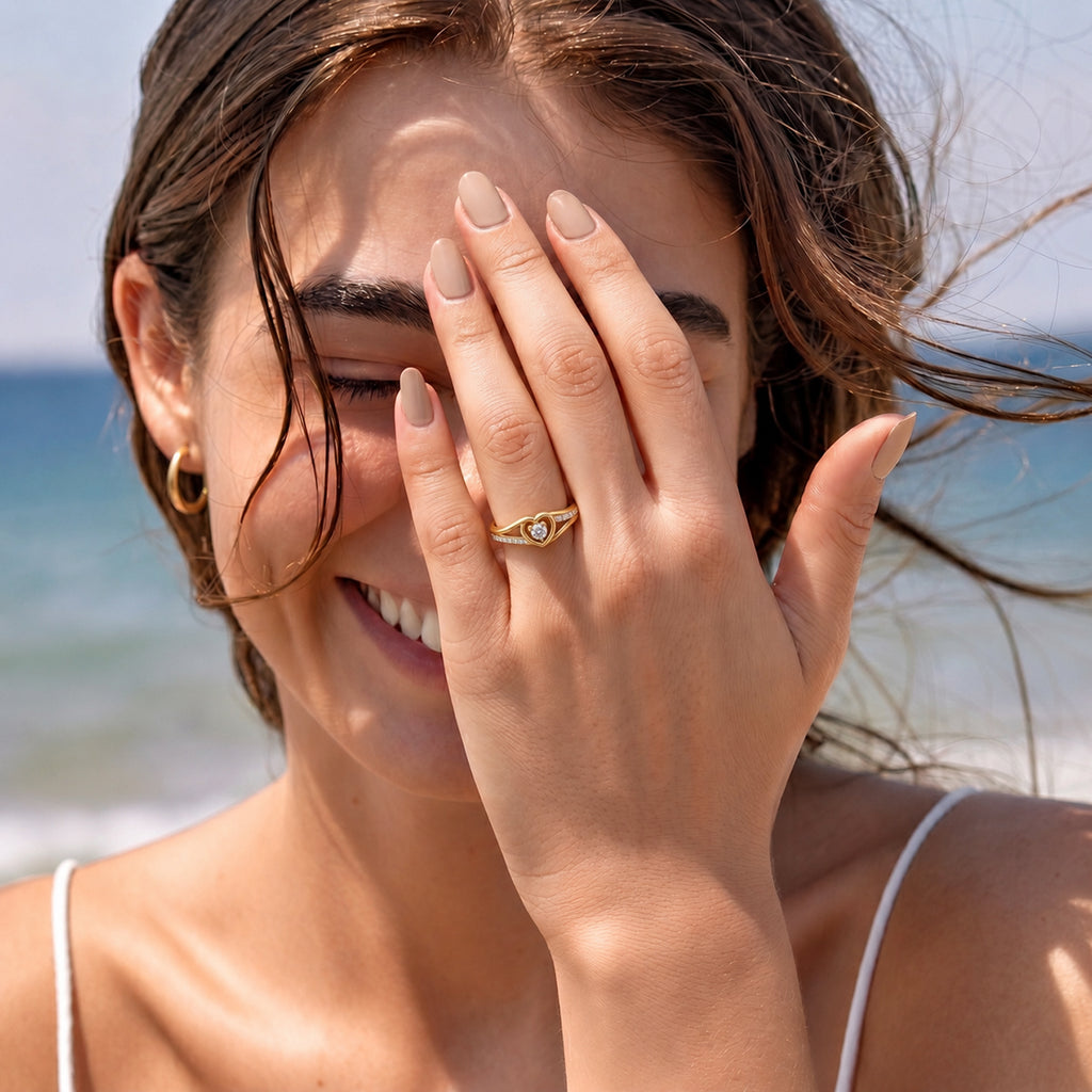 Royal Bali Collection - D'Joy Moissanite Solitaire Heart Ring in 18K Vermeil Yellow Gold Plated Sterling Silver_8356875_2
