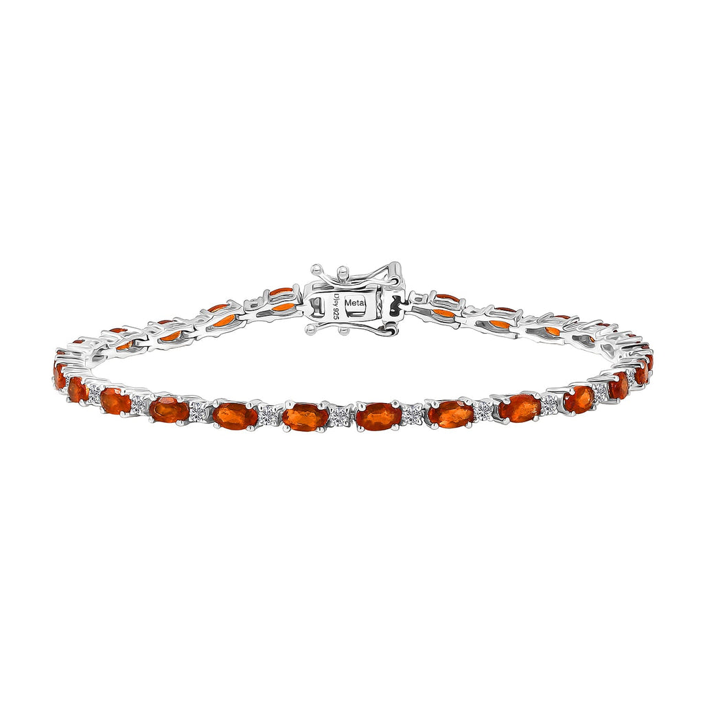 D'Joy Ceylon Hessonite Garnet & White Zircon Bracelet (Size 7.5) with GB Lock Box in Rhodium Overlay Sterling Silver 8.04 Ct, Silver Wt. 8.65 Gms._8357140