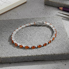 D'Joy Ceylon Hessonite Garnet & White Zircon Bracelet (Size 7.5) with GB Lock Box in Rhodium Overlay Sterling Silver 8.04 Ct, Silver Wt. 8.65 Gms._8357140_1
