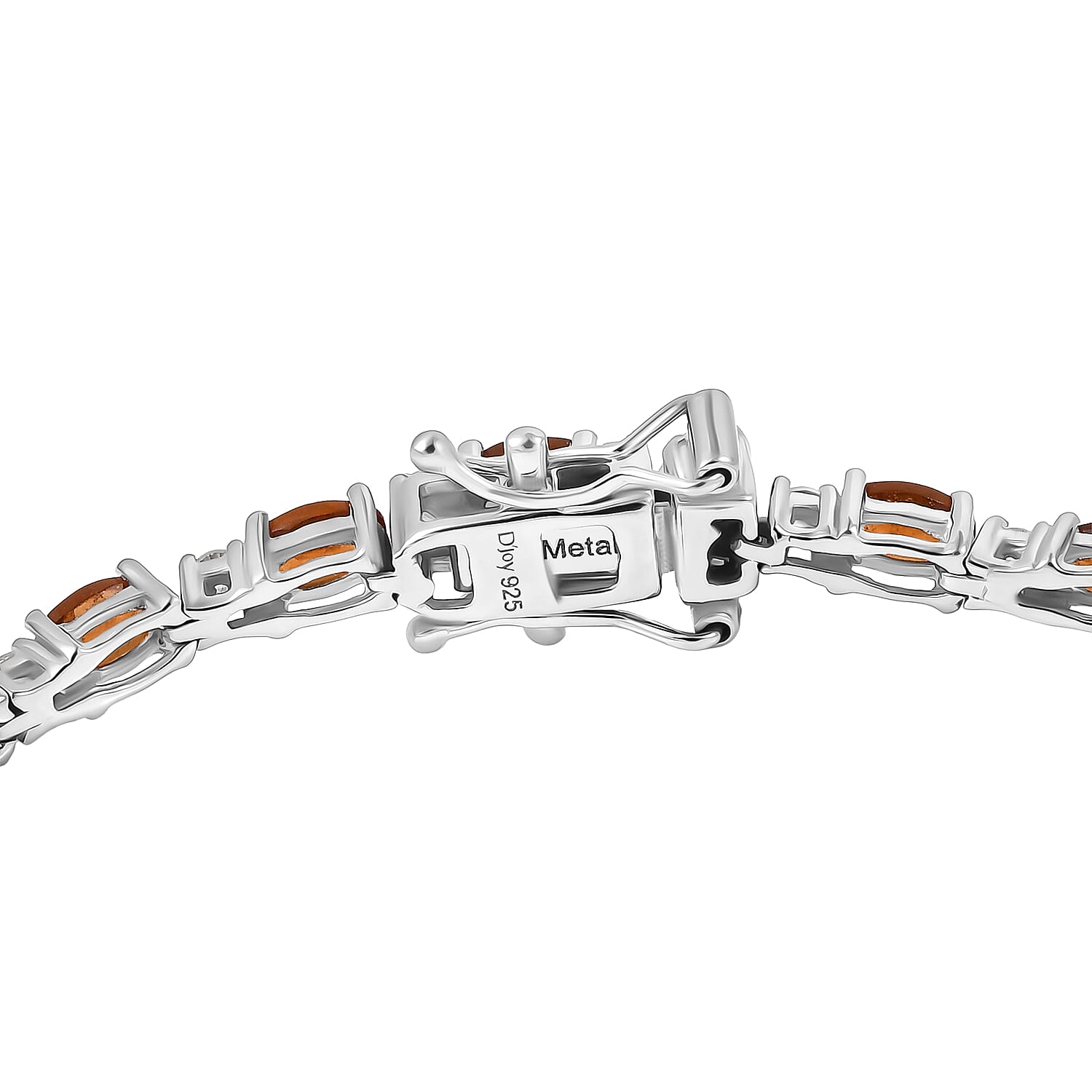 D'Joy Ceylon Hessonite Garnet &amp; White Zircon Bracelet (Size 7.5) with GB Lock Box in Rhodium Overlay Sterling Silver 8.04 Ct, Silver Wt. 8.65 Gms. V32523680 4