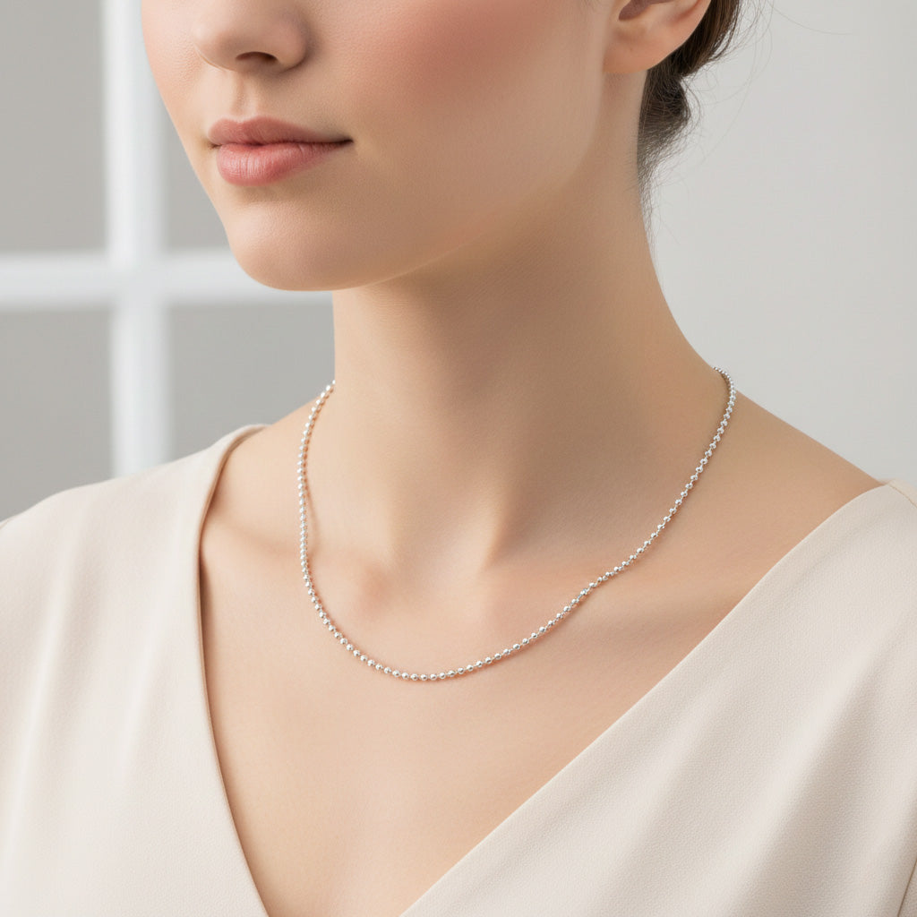 Sterling Silver Bead Necklace (Size - 30) 8357141 2