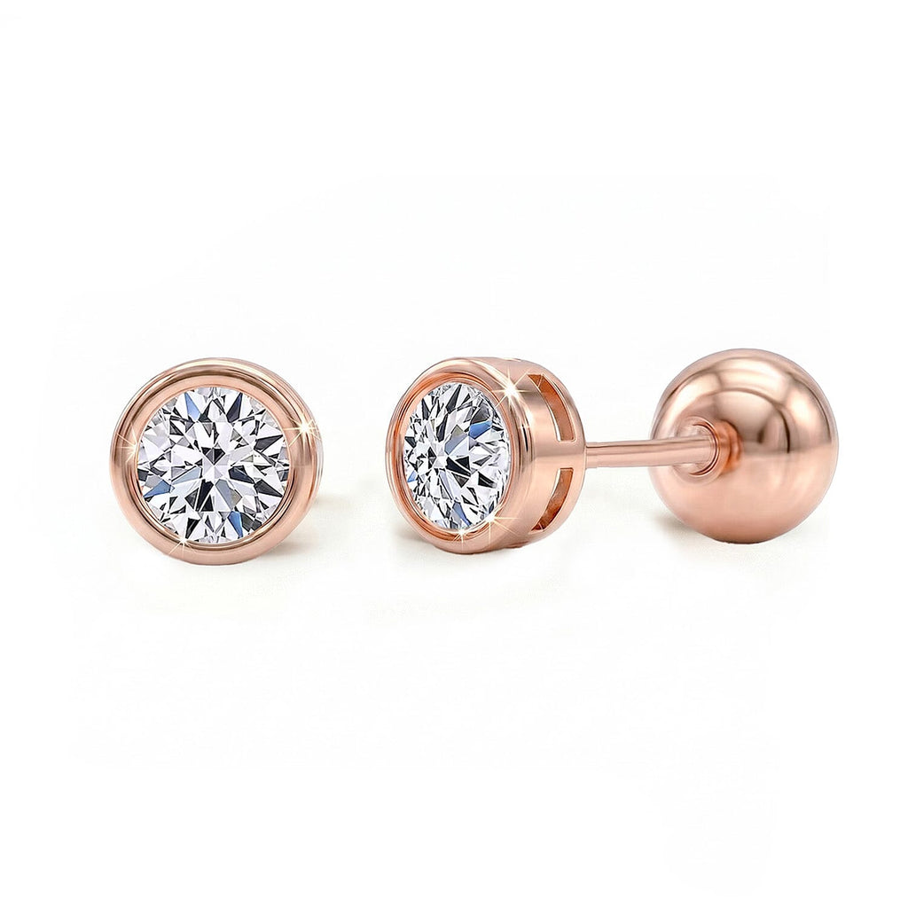 Luxuriant - Lab Grown Diamond (SI-GH) Earring with Ball Back in 18K Vermeil Rose Gold Plated Sterling Silver 1.00 Ct.