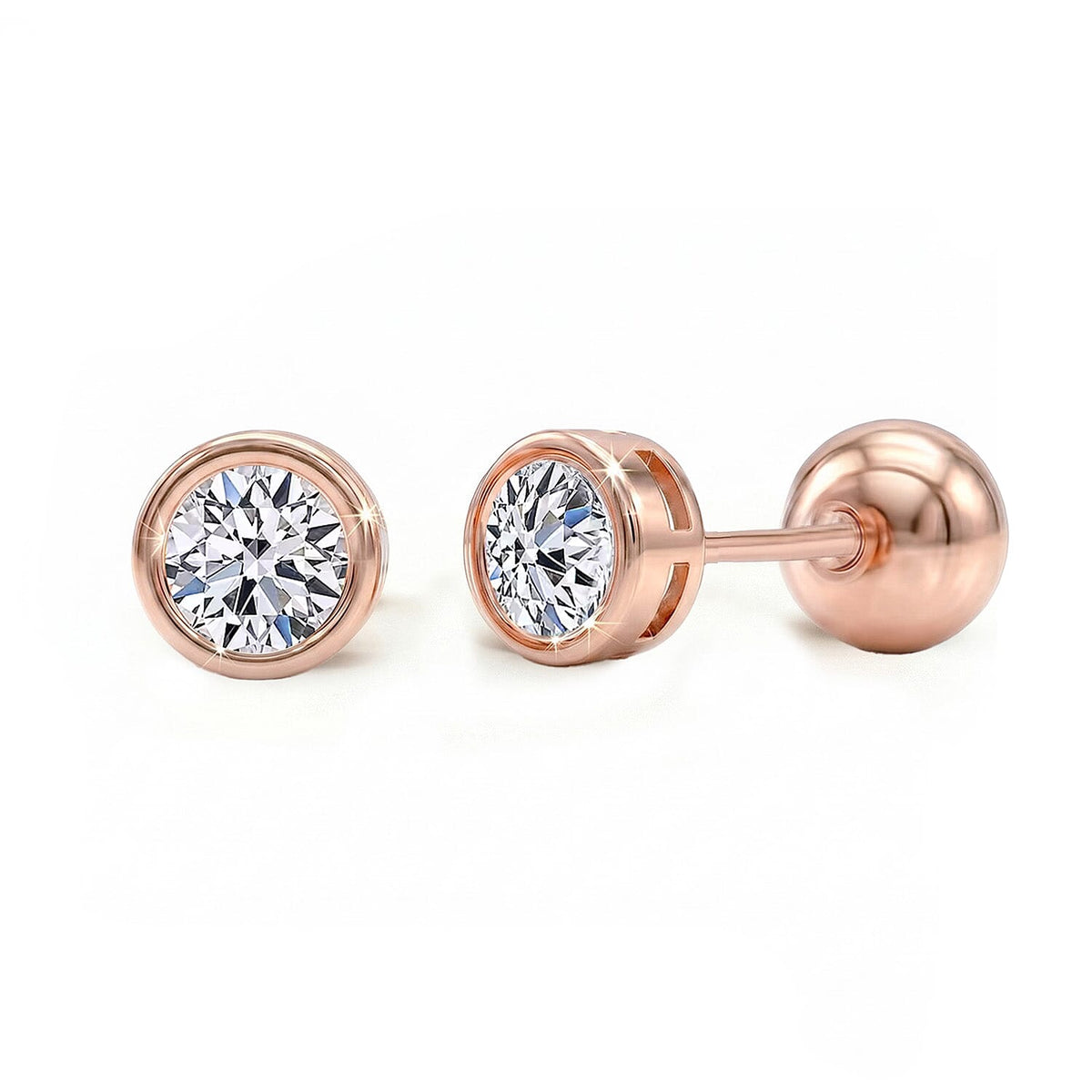 LUXURIANT 1 Ct. Lab Grown Diamond SI G-H Stud, Solitaire Earring with Ball Back in 18K Vermeil Rose Gold Plated Sterling Silver V32605831 0