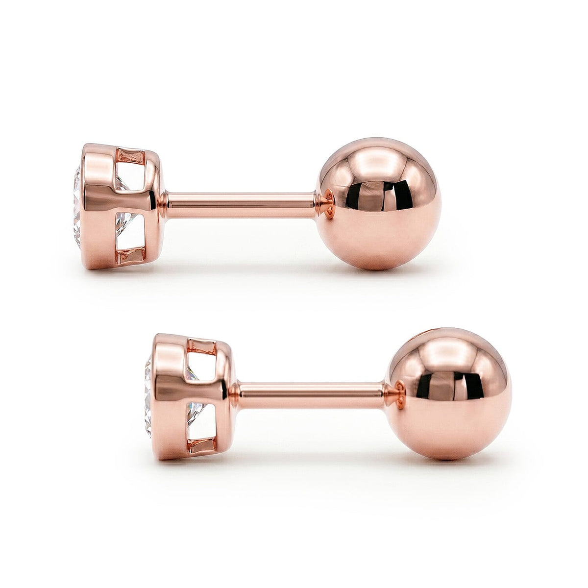 LUXURIANT 1 Ct. Lab Grown Diamond SI G-H Stud, Solitaire Earring with Ball Back in 18K Vermeil Rose Gold Plated Sterling Silver V32605831 6