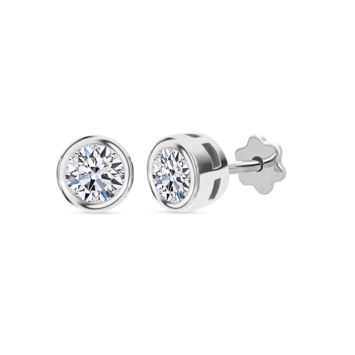 LUXURIANT 0.5 Ct. Lab Grown Diamond SI G-H Stud Earring with Screw Back in Rhodium Overlay Sterling Silver 8357223 0